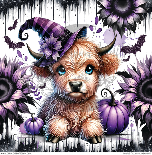 Purple Fall Highland Cow 1 Printed Vinyl Sheet/Wrap