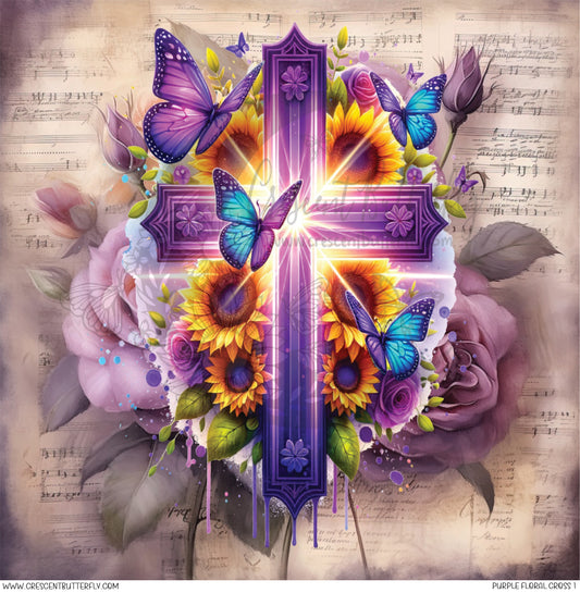 Purple Floral Cross 1 Printed Vinyl Sheet/Wrap
