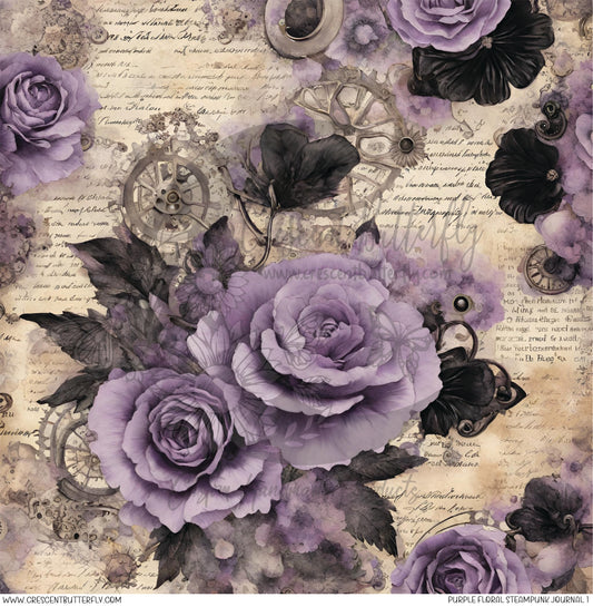 Purple Floral Steampunk Journal 1 Printed Vinyl Sheet/Wrap
