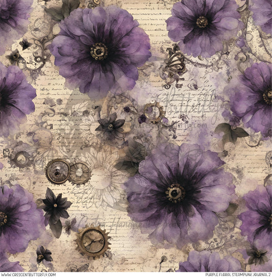 Purple Floral Steampunk Journal 2 Printed Vinyl Sheet/Wrap