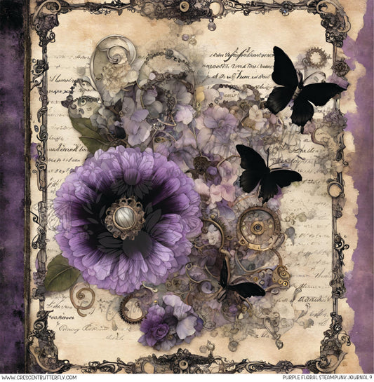 Purple Floral Steampunk Journal 9 Printed Vinyl Sheet/Wrap