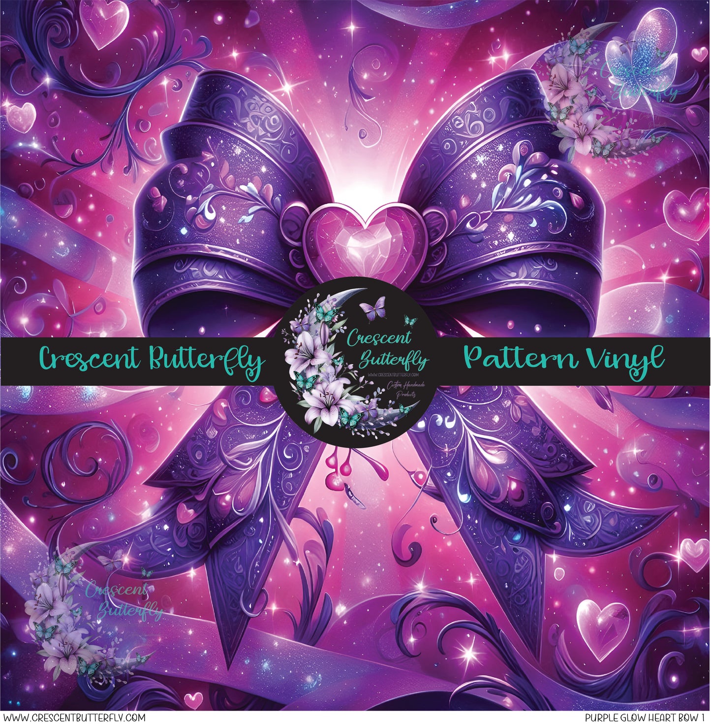 Purple Glow Heart Bow 1 Printed Vinyl Sheet/Wrap