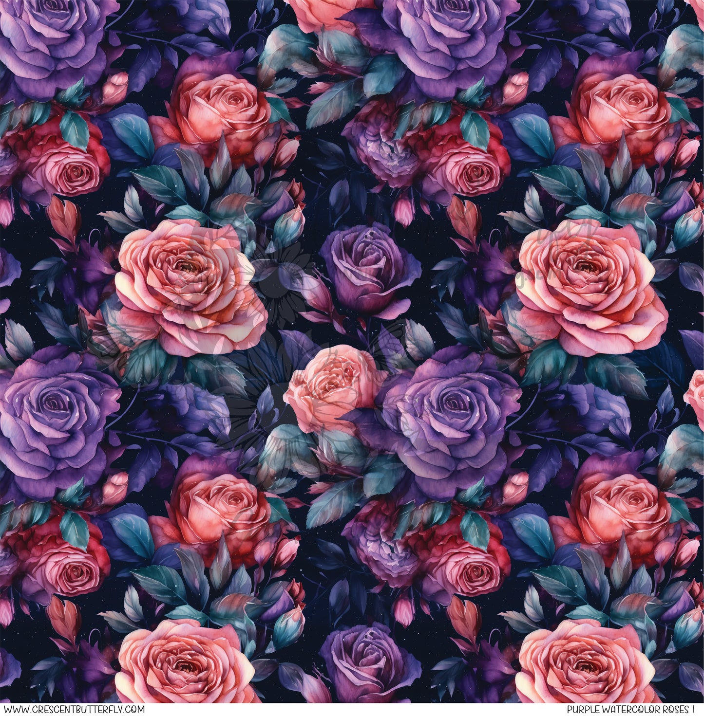 Purple Watercolor Roses 1 Printed Vinyl Sheet/Wrap