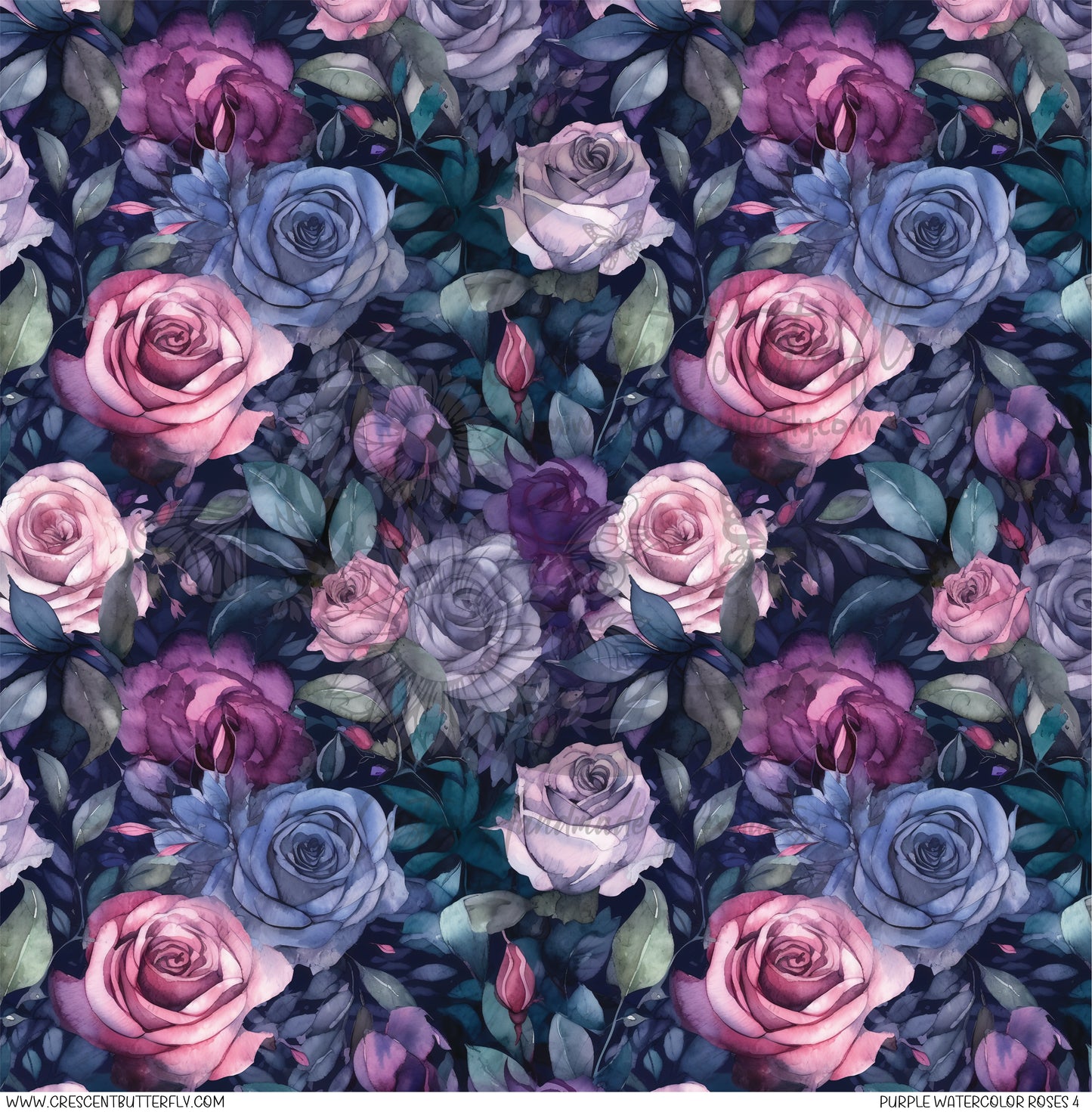 Purple Watercolor Roses 4 Printed Vinyl Sheet/Wrap