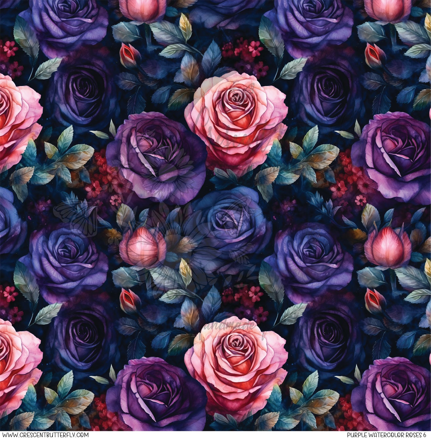 Purple Watercolor Roses 6 Printed Vinyl Sheet/Wrap