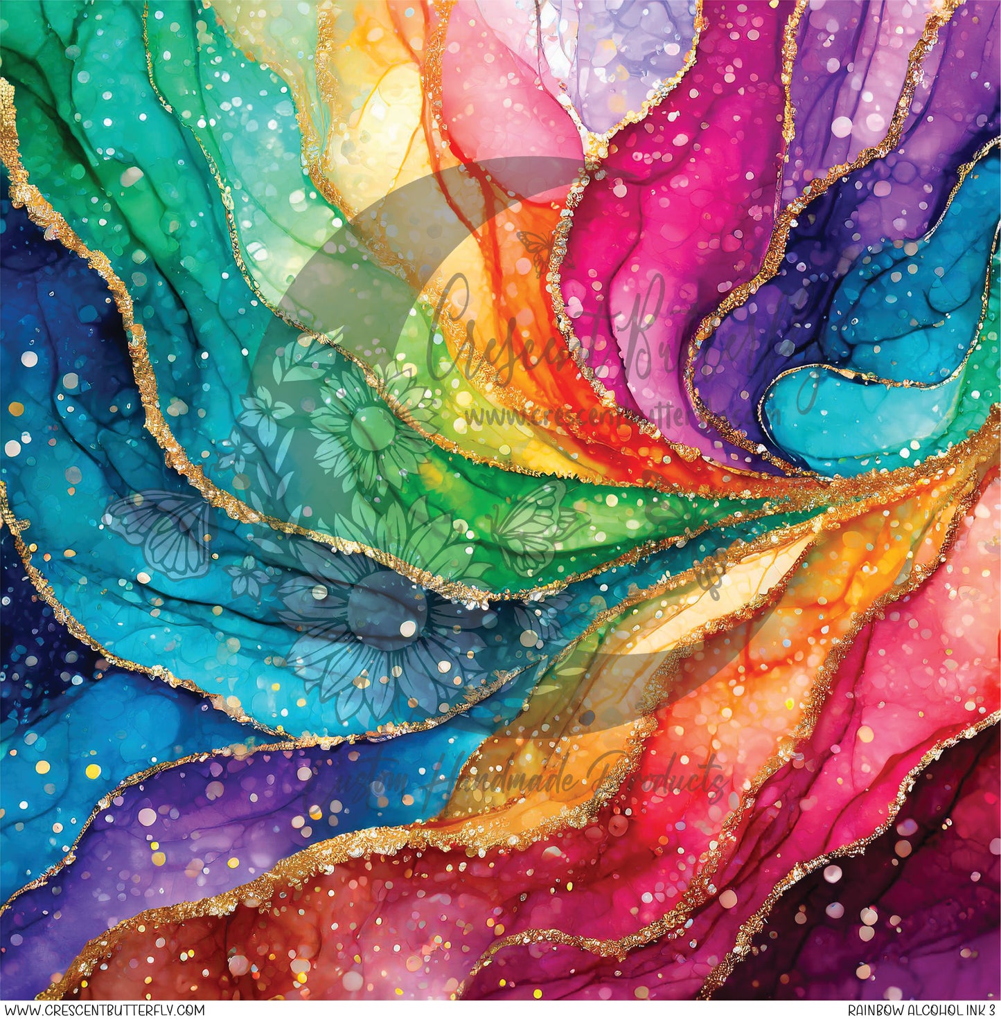 Rainbow Alcohol Ink 3 Printed Vinyl Sheet/Wrap