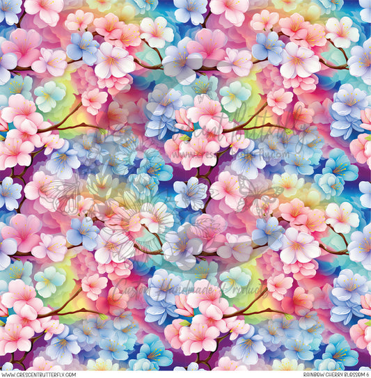 Rainbow Cherry Blossom 6 Printed Vinyl Sheet/Wrap