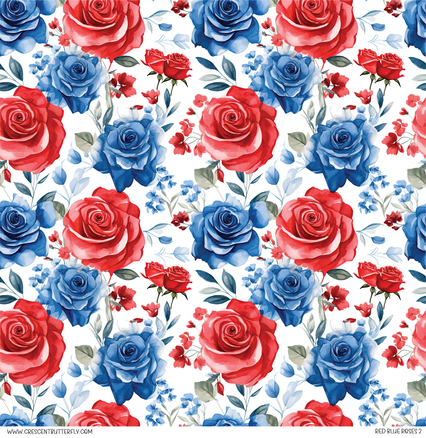 Red Blue Roses 2 Pattern Vinyl Sheet/Wrap