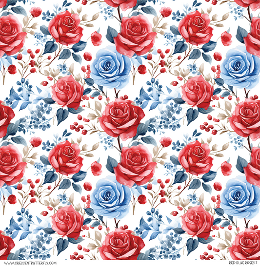 Red Blue Roses 7 Pattern Vinyl Sheet/Wrap