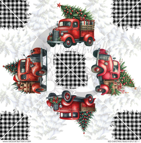 Red Christmas Truck V-Split Set-1 Printed Vinyl Sheet/Wrap