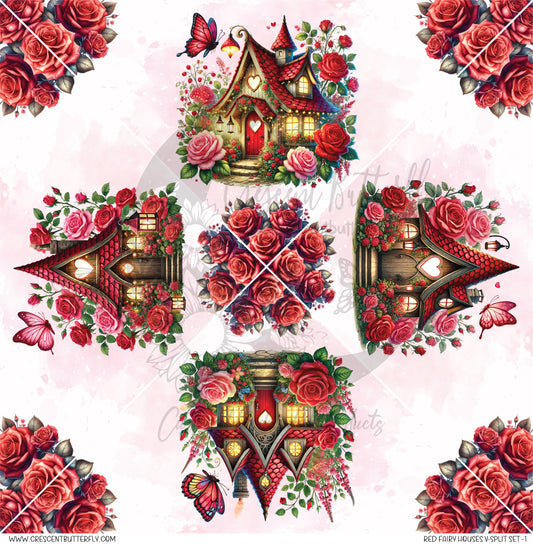 Red Fairy Houses V-Split Set-1 Printed Vinyl Sheet/Wrap