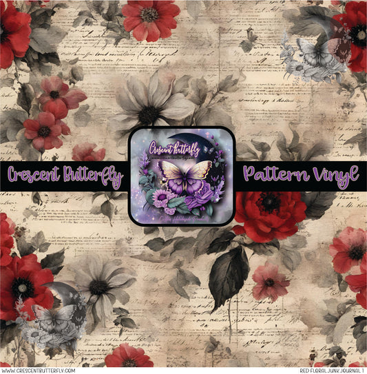 Red Floral Junk Journal 1 Printed Vinyl Sheet/Wrap