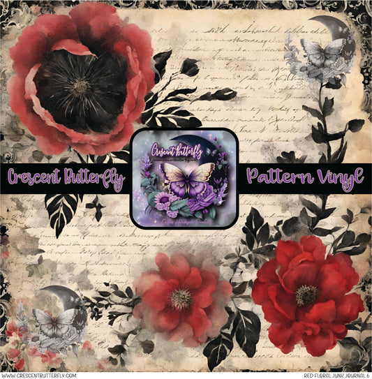 Red Floral Junk Journal 6 Printed Vinyl Sheet/Wrap