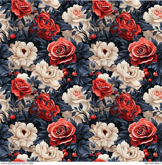 Red Navy Rose 3 Printed Vinyl Sheet-Tumbler Wrap