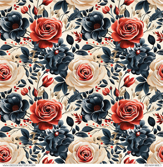 Red Navy Rose 5 Printed Vinyl Sheet/Wrap