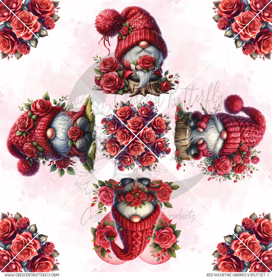 Red Valentine Gnomes V-Split Set-1 Printed Vinyl Sheet/Wrap