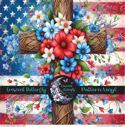 Red White Blue Patriotic Cross 1 Printed Vinyl Sheet/Wrap
