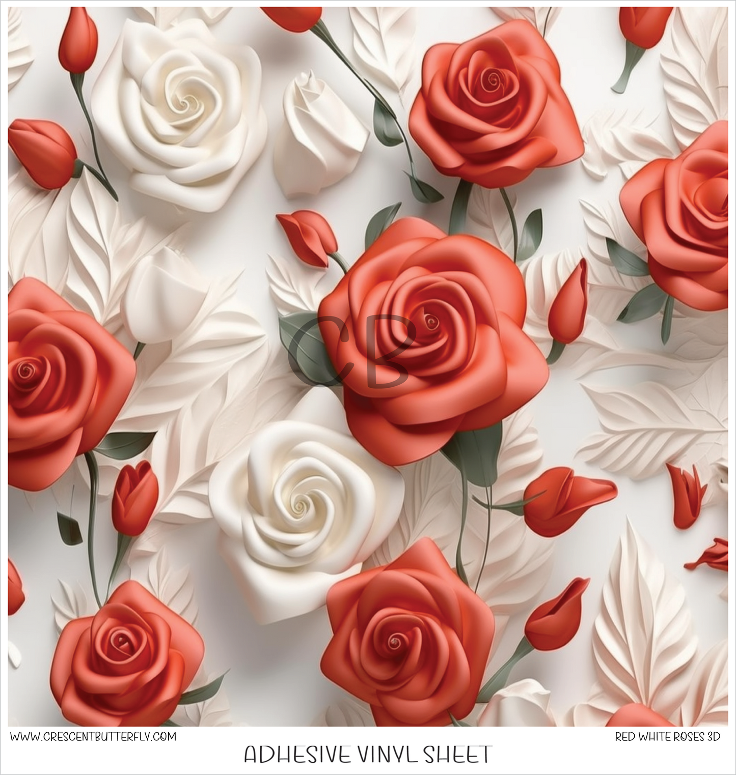 Red White Roses 3D Printed Vinyl Sheet