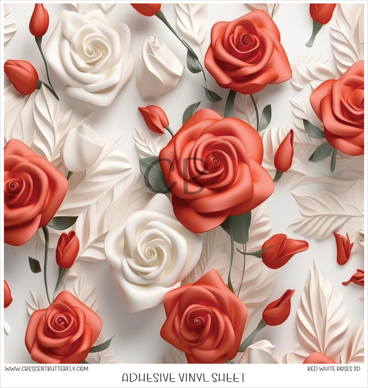 Red White Roses 3D Printed Vinyl Sheet