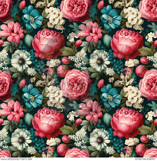 Retro Pink Blooms 1 Printed Vinyl Sheet/Wrap