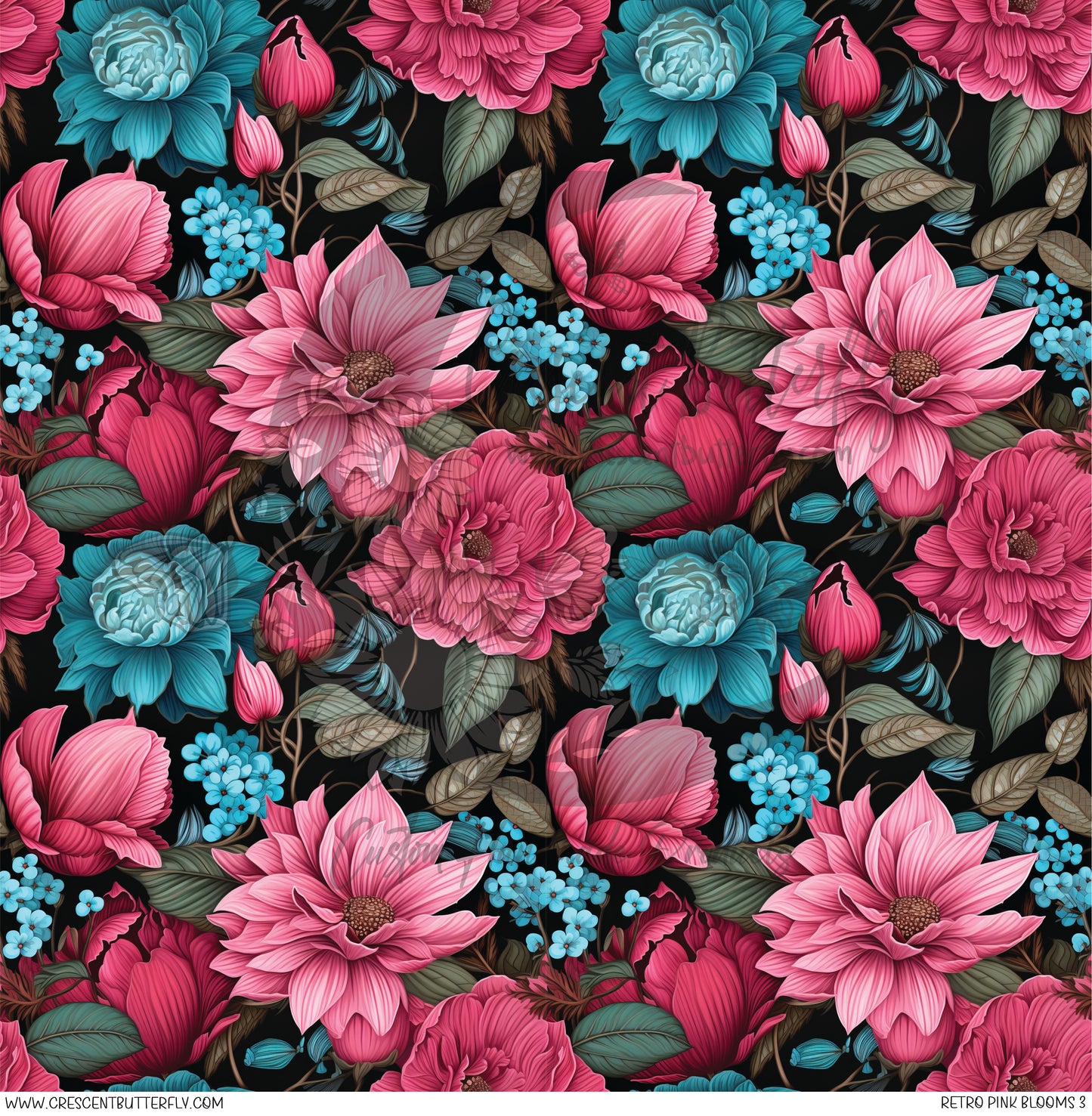Retro Pink Blooms 3 Printed Vinyl Sheet/Wrap