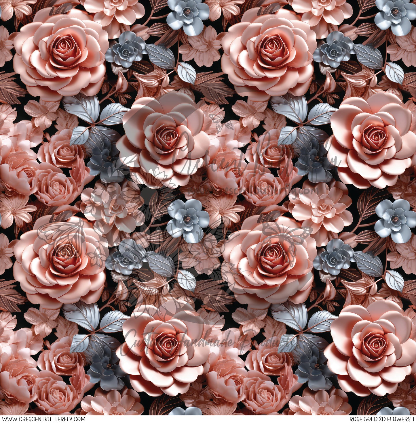 Rose Gold 3D Flowers 1 Printed Vinyl Sheet/Wrap