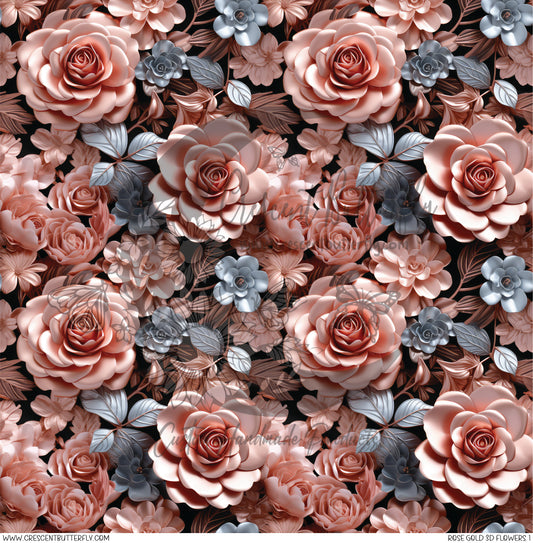 Rose Gold 3D Flowers 1 Printed Vinyl Sheet/Wrap