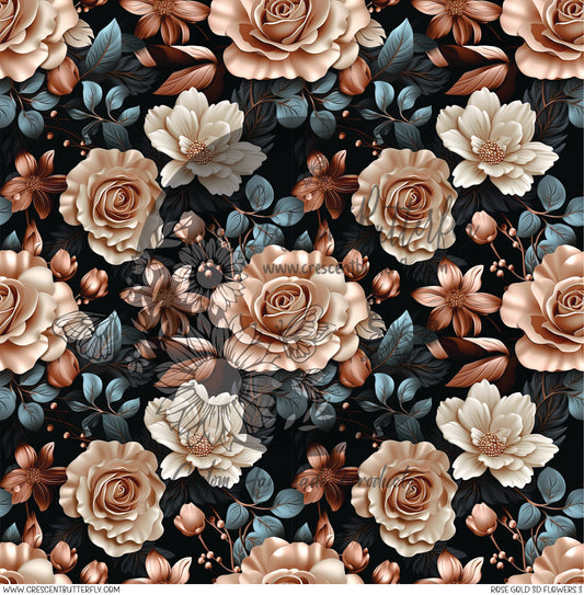 Rose Gold 3D Flowers 3 Printed Vinyl Sheet/Wrap