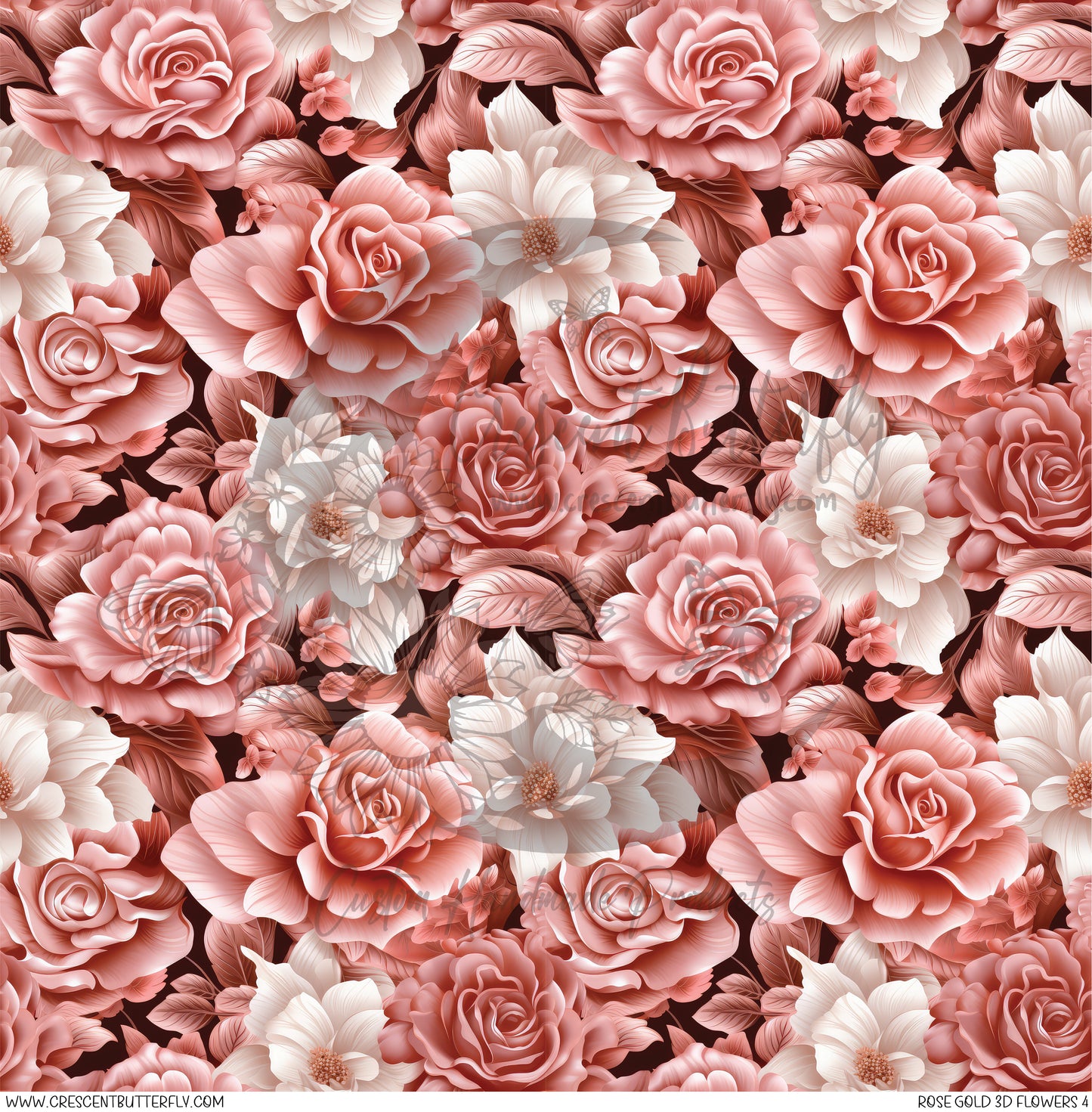 Rose Gold 3D Flowers 4 Printed Vinyl Sheet/Wrap