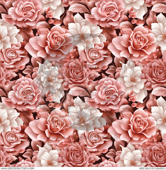 Rose Gold 3D Flowers 4 Printed Vinyl Sheet/Wrap