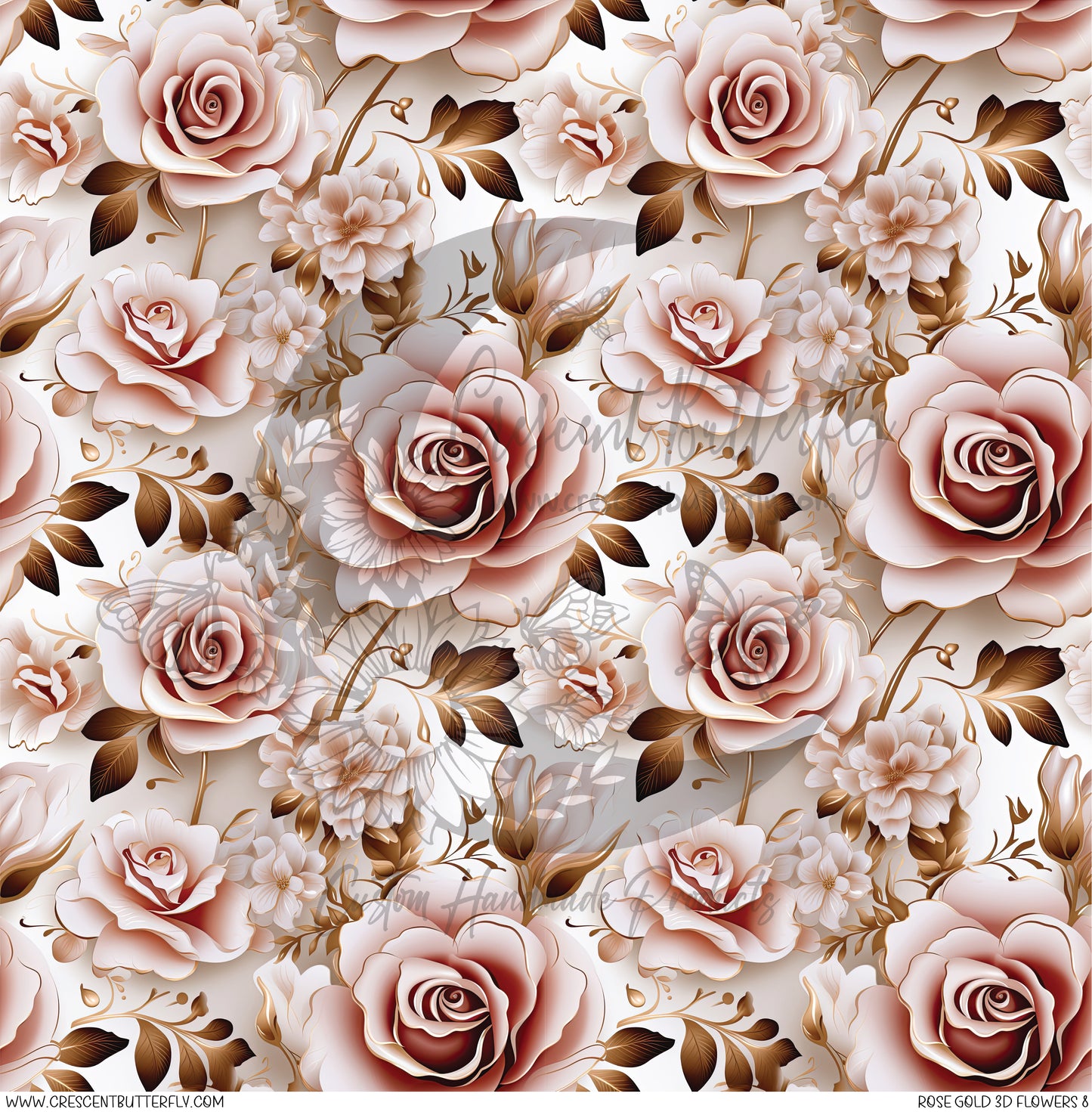 Rose Gold 3D Flowers 8 Printed Vinyl Sheet/Wrap