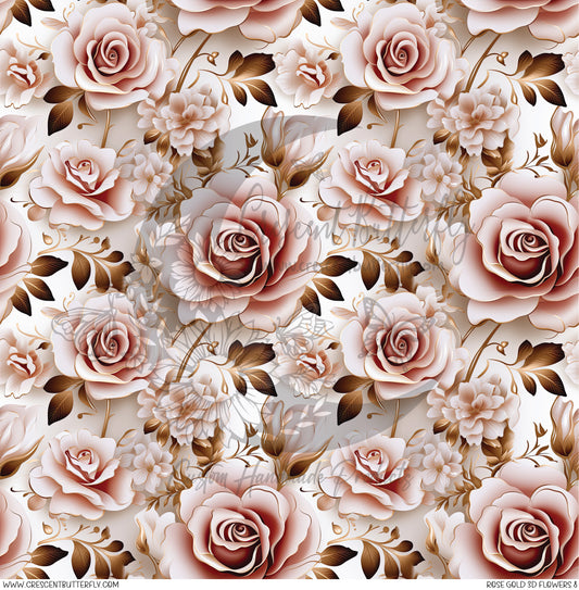 Rose Gold 3D Flowers 8 Printed Vinyl Sheet/Wrap