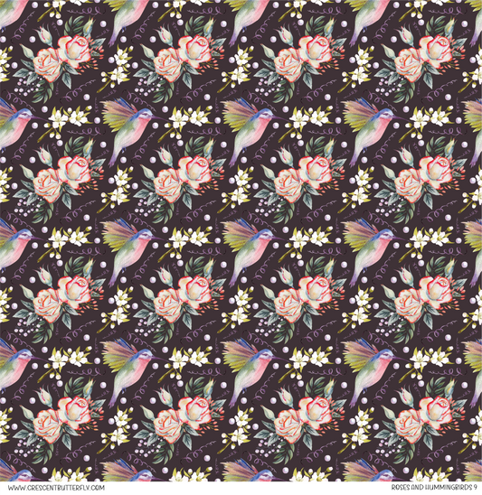 Roses and Hummingbirds 9 Pattern Vinyl Sheet/Wrap