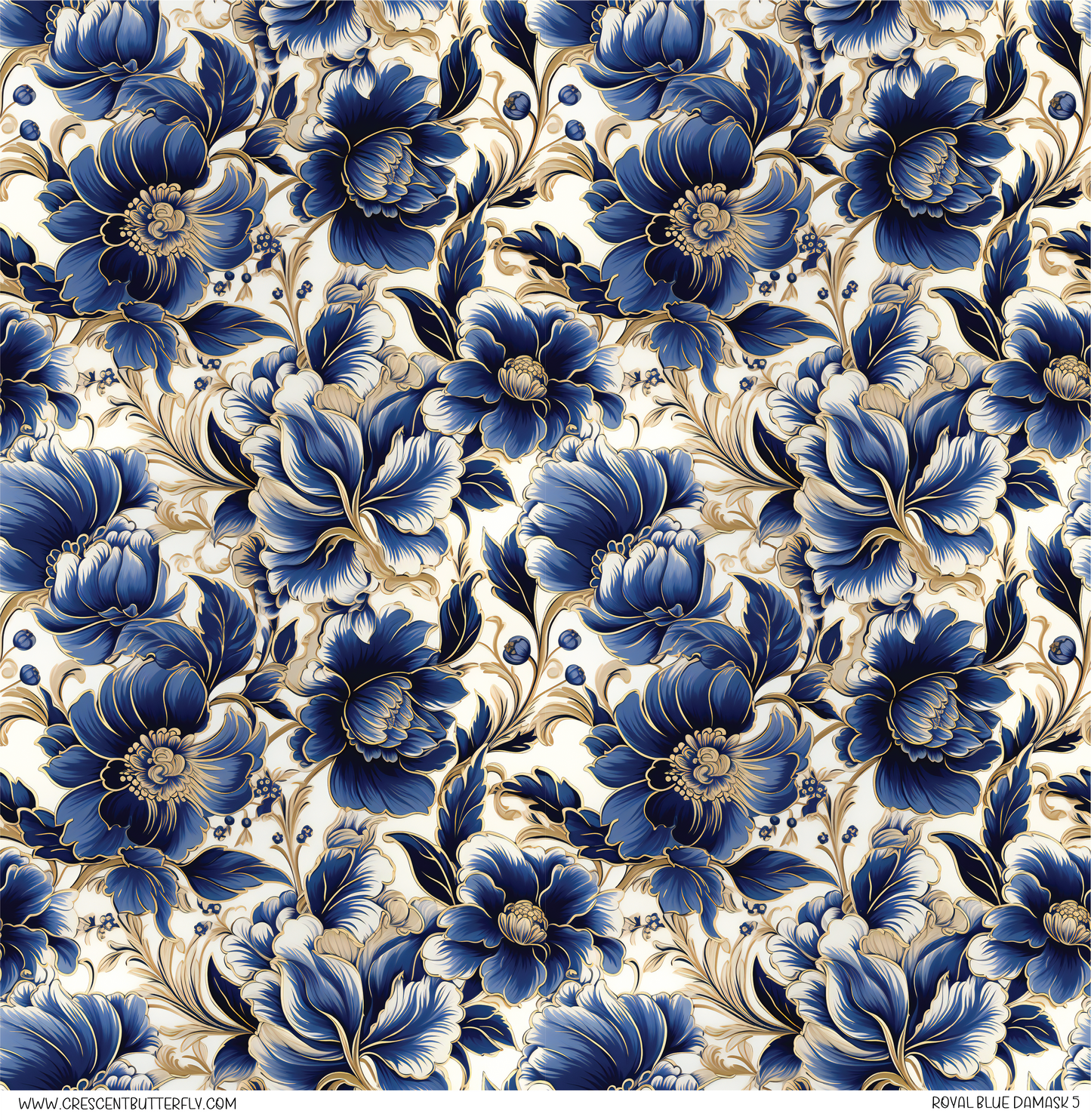 Royal Blue Damask 5 Pattern Vinyl Sheet/Wrap