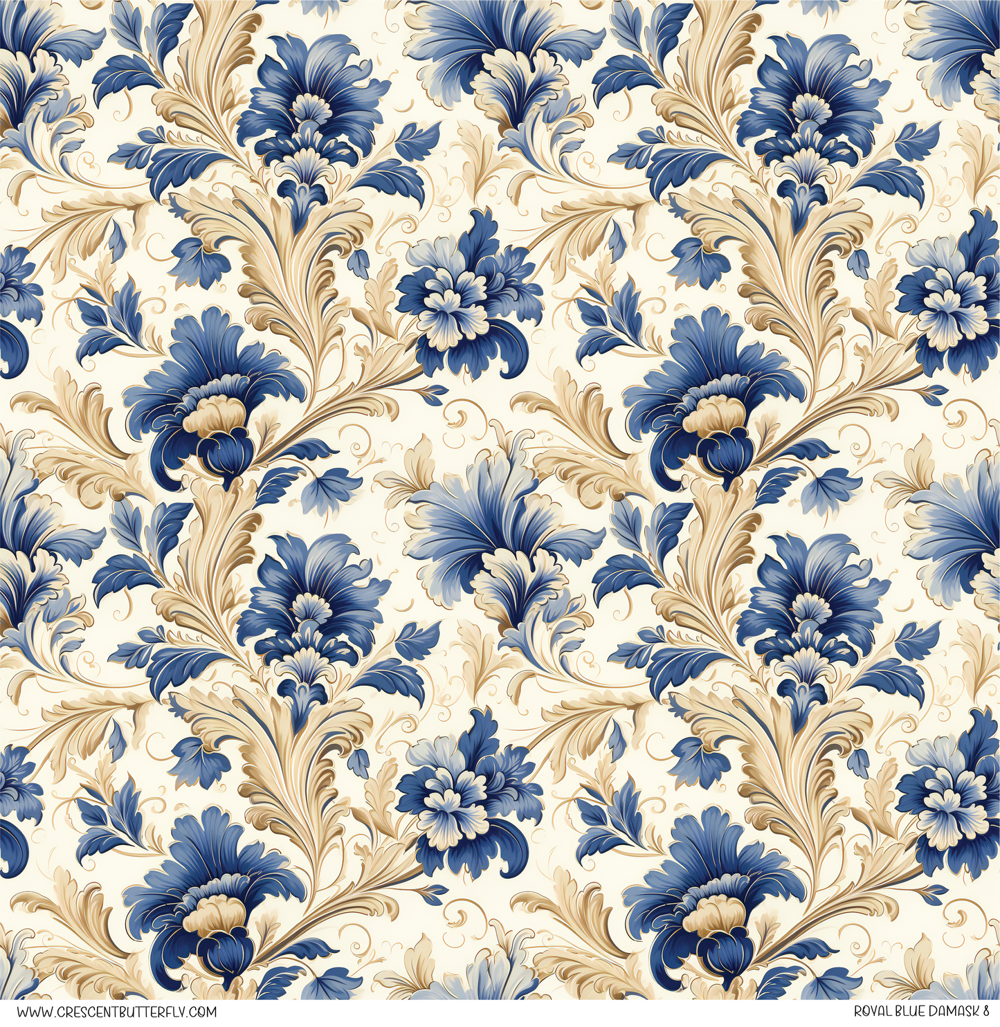 Royal Blue Damask 8 Pattern Vinyl Sheet/Wrap