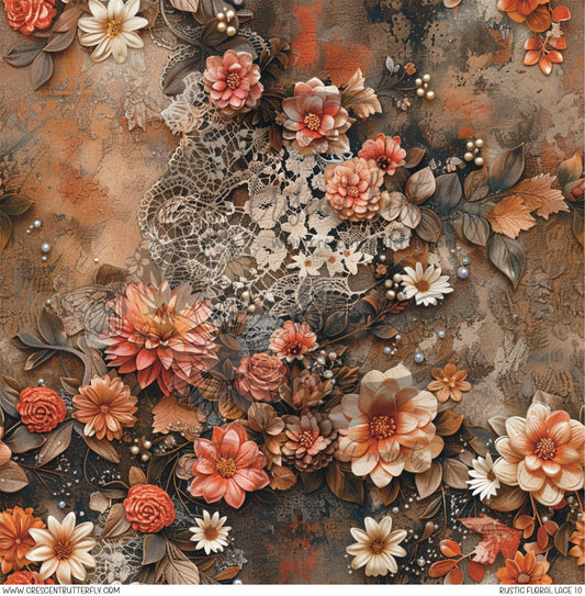 Rustic Floral Lace 10 Printed Vinyl Sheet/Wrap