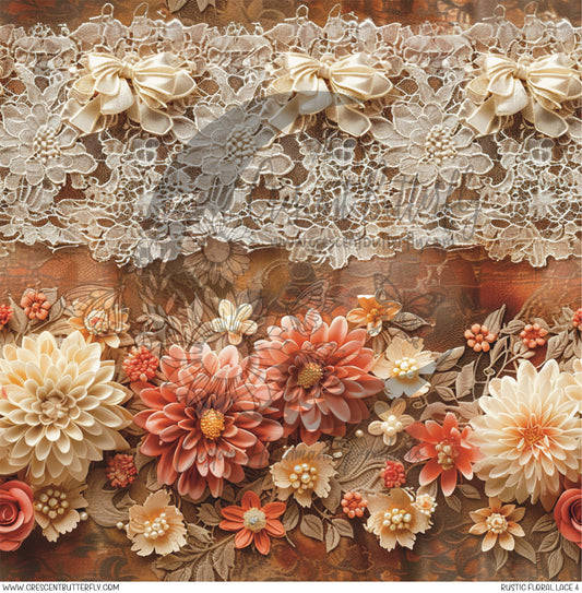 Rustic Floral Lace 4 Printed Vinyl Sheet/Wrap