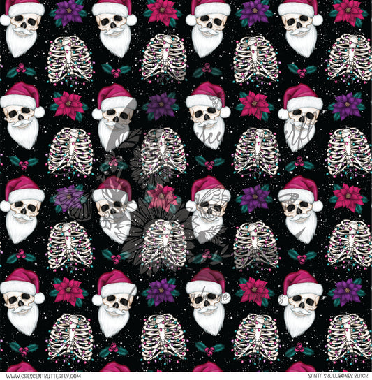 Santa Skull Bones Black Printed Vinyl Sheet/Wrap