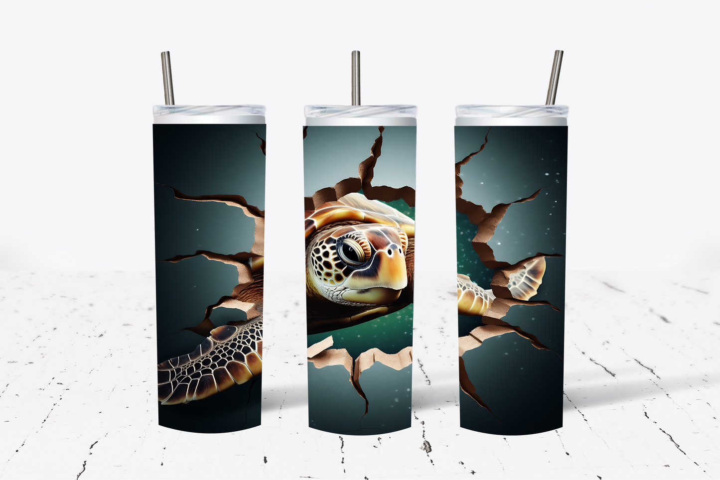 Sea Turtle Cracked 3D Sublimation Tumbler