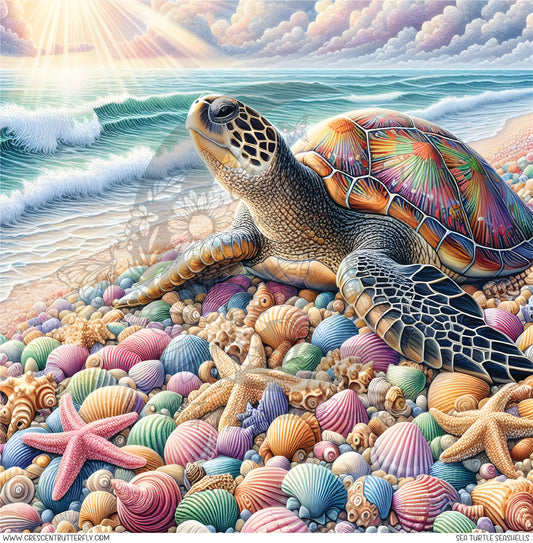 Sea Turtle Seashells Printed Vinyl Sheet/Wrap