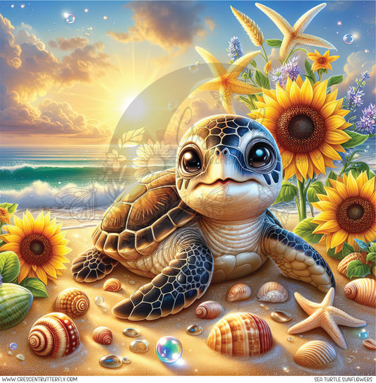 Sea Turtle Sunflowers Printed Vinyl Sheet/Wrap