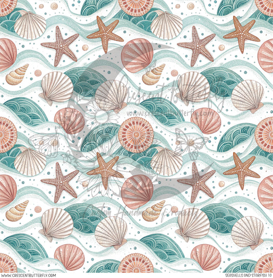 Seashells And Starfish 10 Printed Vinyl Sheet/Wrap