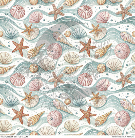 Seashells And Starfish 3 Printed Vinyl Sheet/Wrap