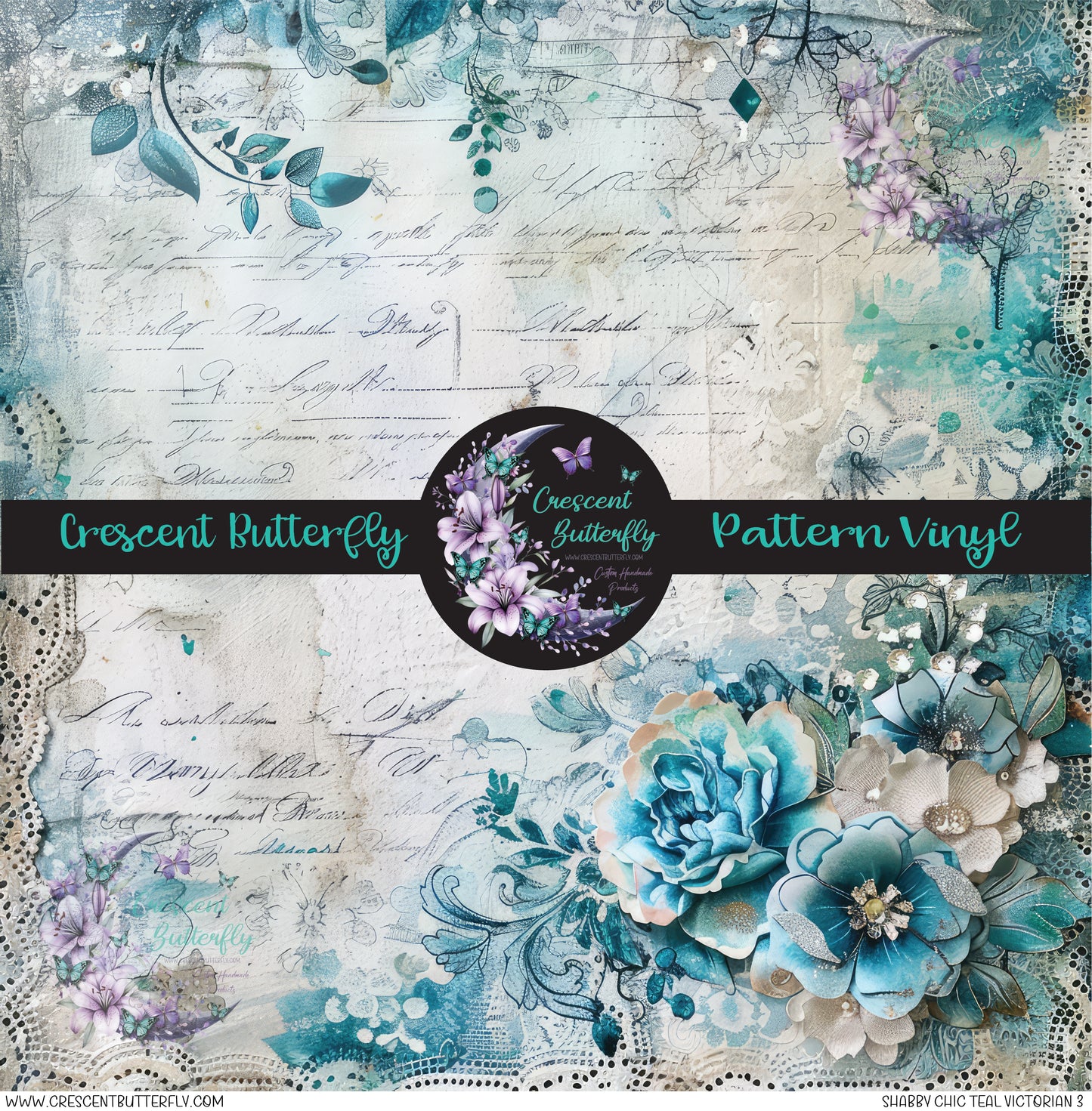 Shabby Chic Teal Victorian 3 Printed Vinyl Sheet/Wrap