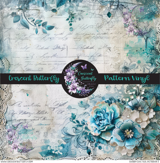 Shabby Chic Teal Victorian 3 Printed Vinyl Sheet/Wrap