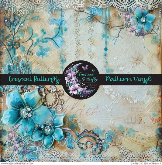 Shabby Chic Teal Victorian 5 Printed Vinyl Sheet/Wrap