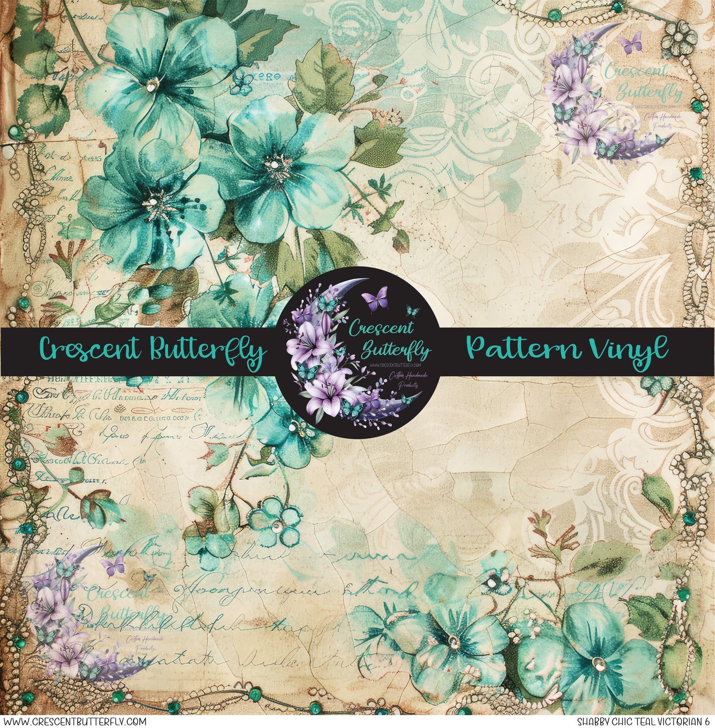 Shabby Chic Teal Victorian 6 Printed Vinyl Sheet/Wrap