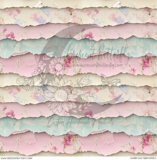 Shabby Chic Torn Paper 3 Printed Vinyl Sheet/Wrap