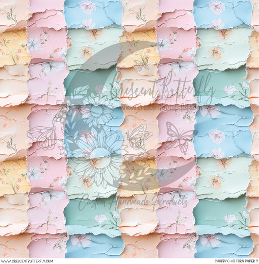 Shabby Chic Torn Paper 9 Printed Vinyl Sheet/Wrap