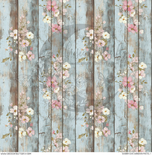 Shabby Chic Wooden Pastel 1 Printed Vinyl Sheet/Wrap